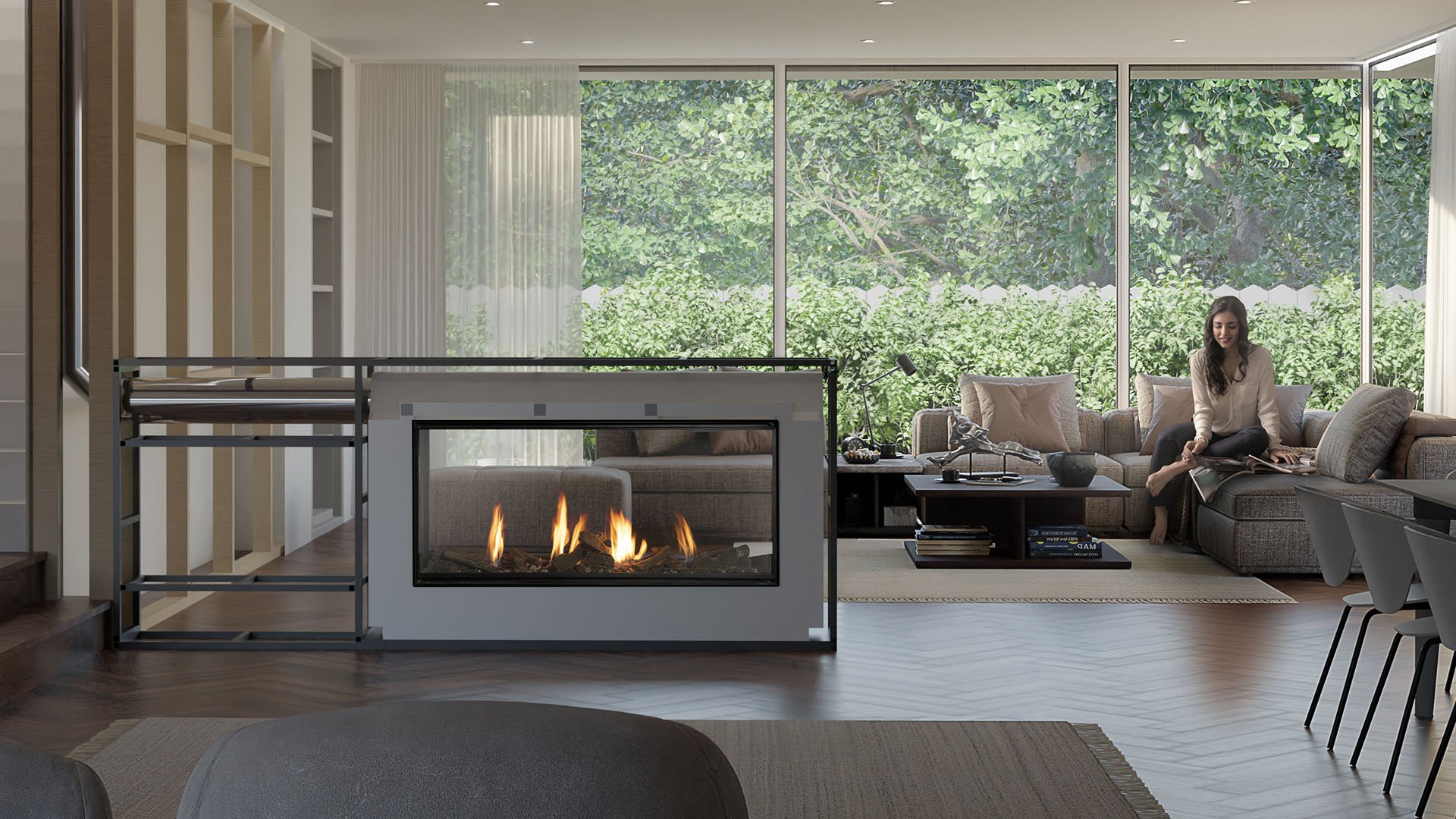 KS55 Mesh Barrier Gas Fireplace | Cross Section