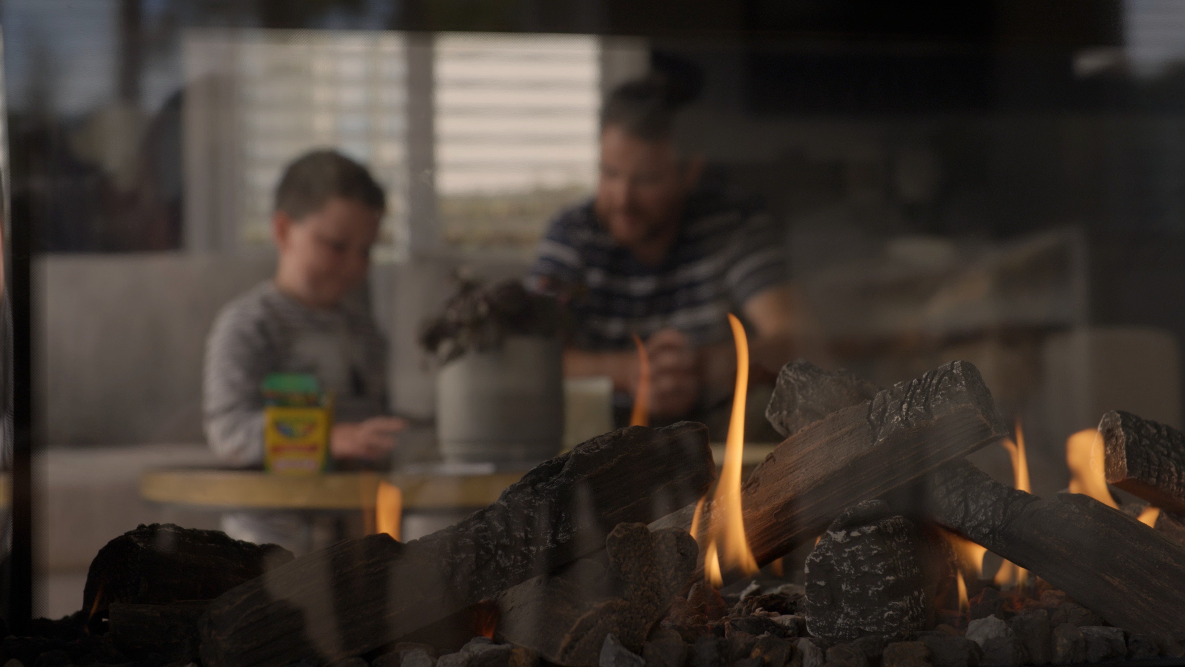 Gas fireplace closeup flames