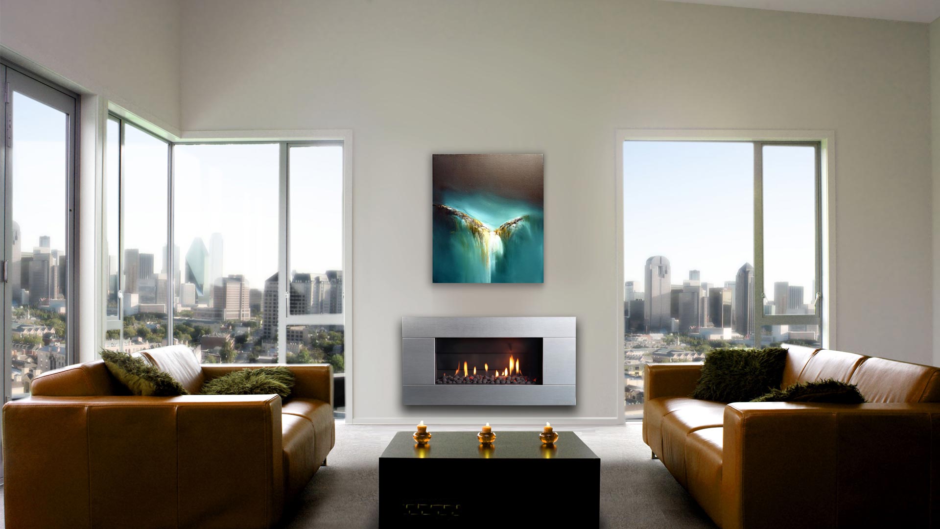 City view, flames and comfy chairs