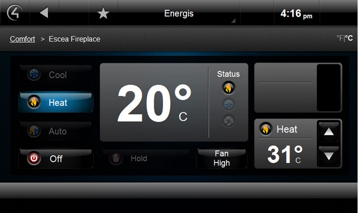 Escea Fireplace Control4 Screenshot