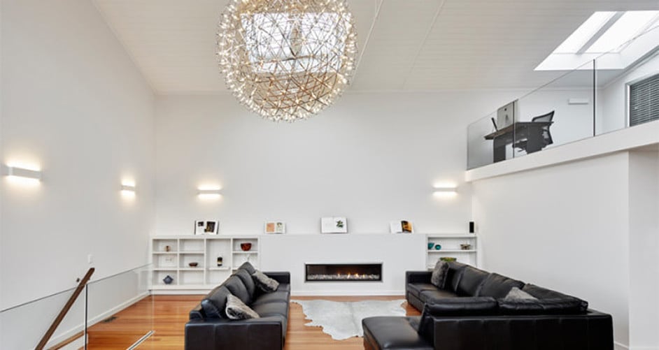 From meeting hall to modern loft with a fireplace