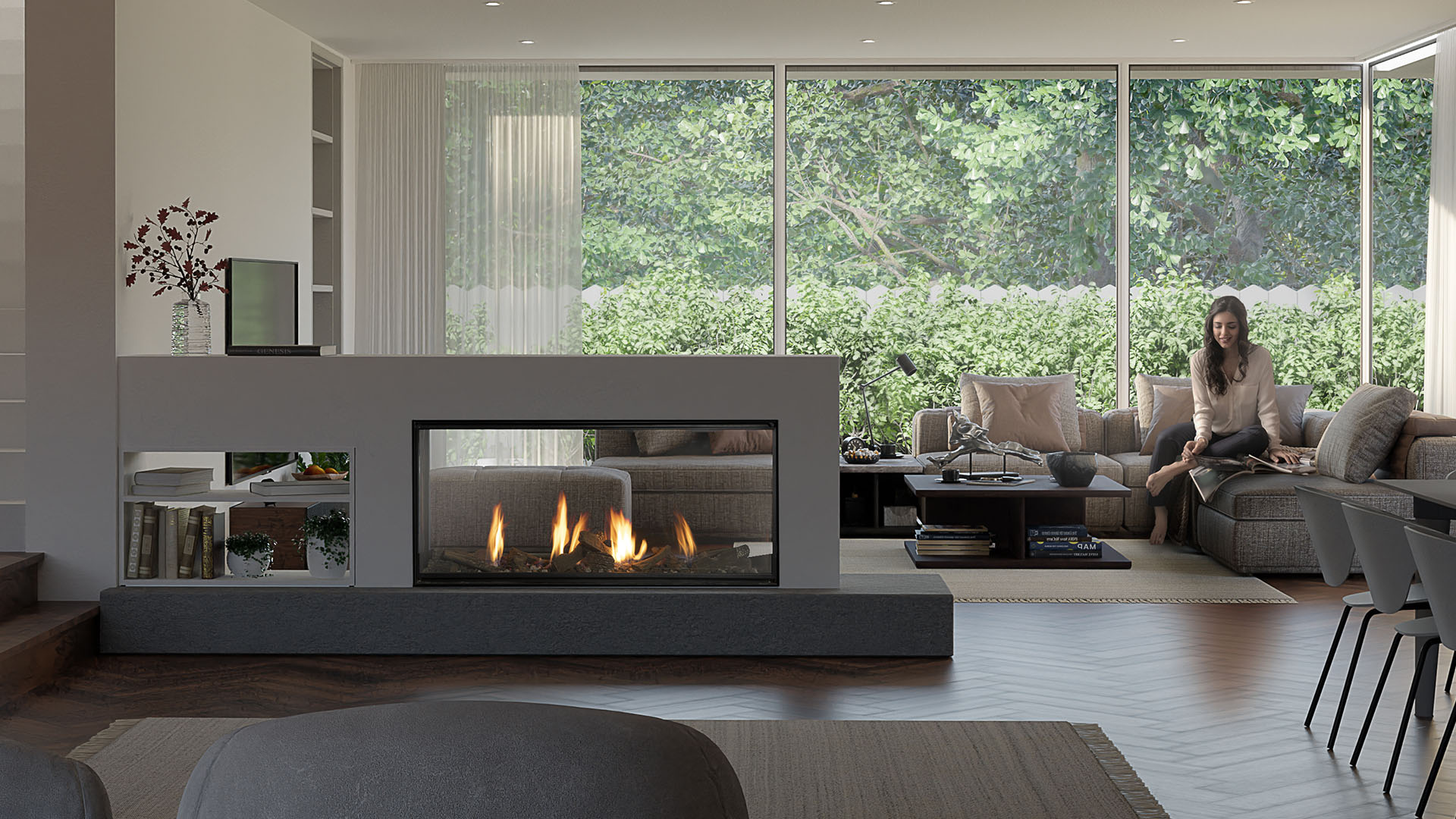 KS55 Mesh Barrier See-through Gas Fireplace 