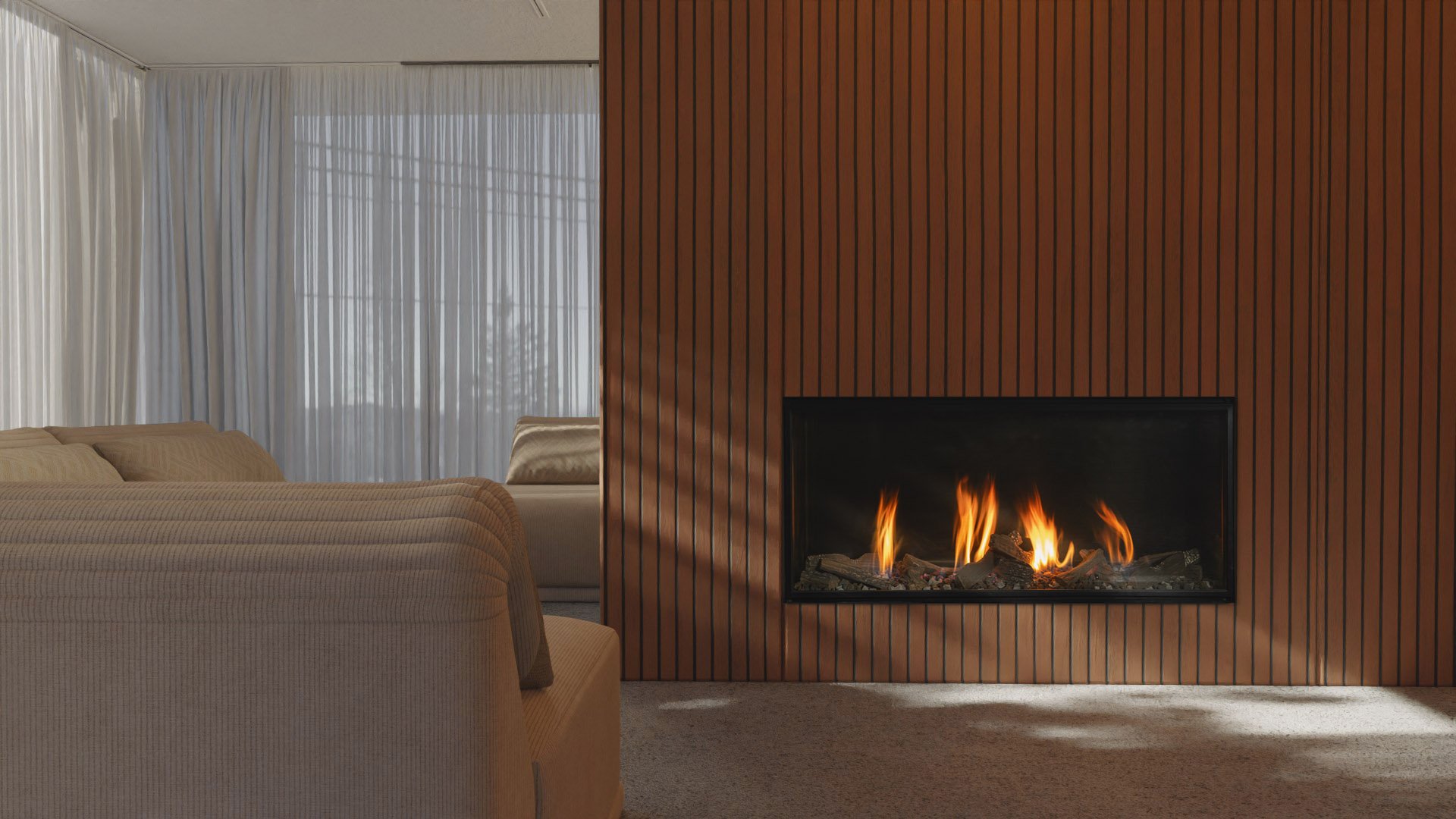 KS55 Mesh Barrier Gas Fireplace | Wood Surround