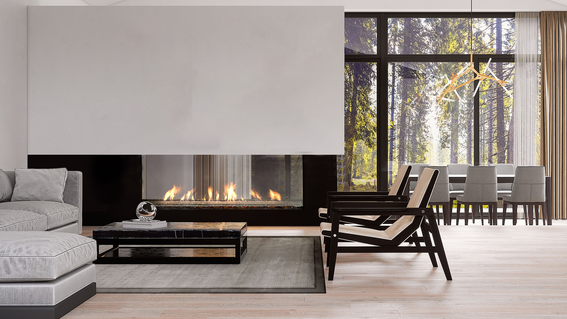 KS75 Glass Barrier See-through Gas Fireplace 