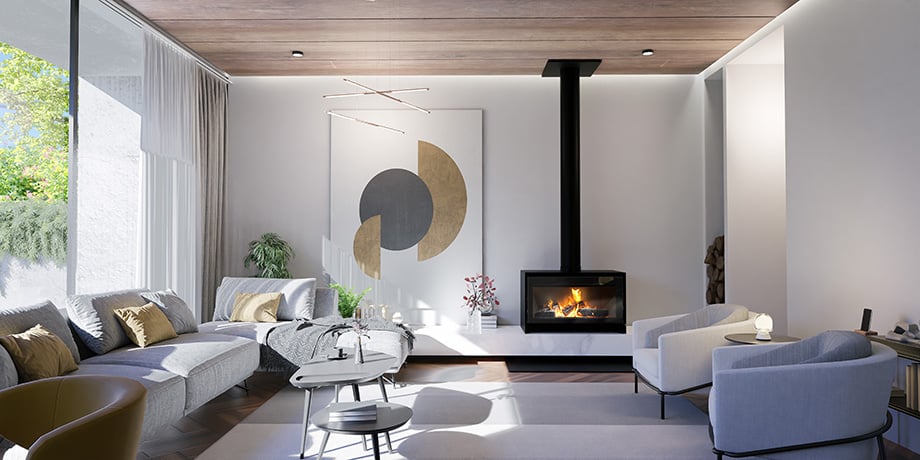 TFS1000 Freestanding Wood Fireplace | Purple room